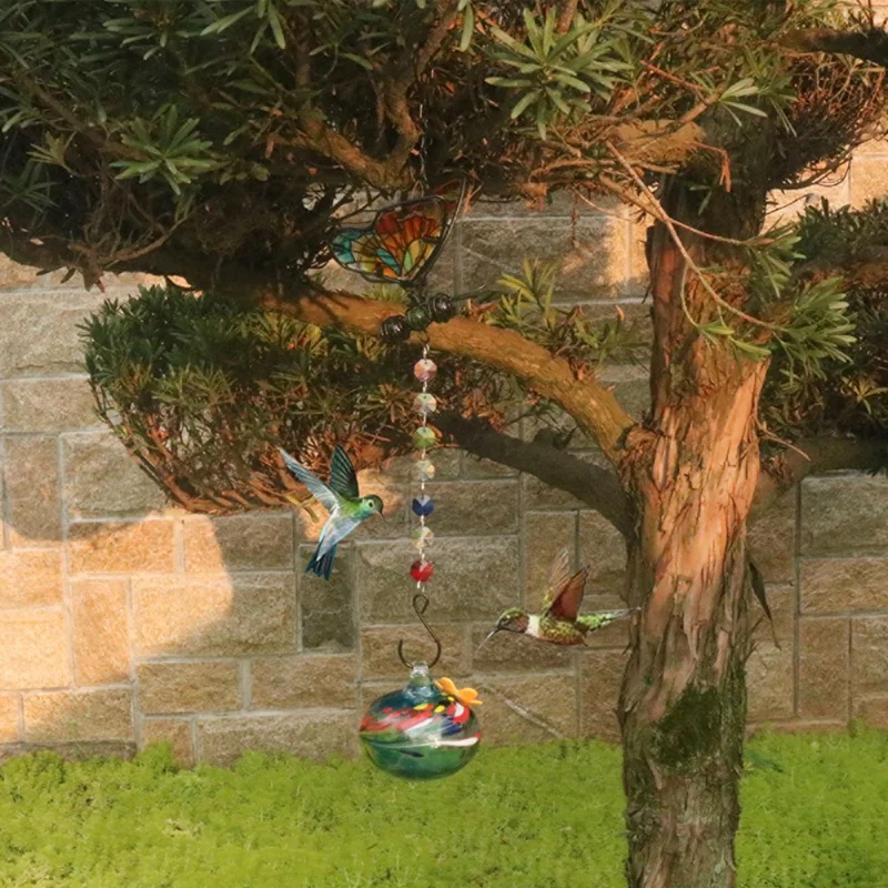 

Charming Wind Chimes Hanging Bird Feeder With Flower Shape Feeding Ports Easy Install