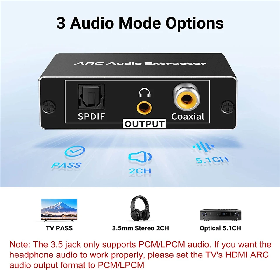 Convertitore Navceker adattatore Audio compatibile con HDMI Jack SPDIF  coassiale eARC estrattore HDMI ARC cuffie da 3.5mm per ARC TV
