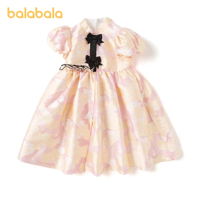 

Balabala Children Dress Girl 2024 Summer New Style Sweet and Elegant Baby Butterfly Bow Dress