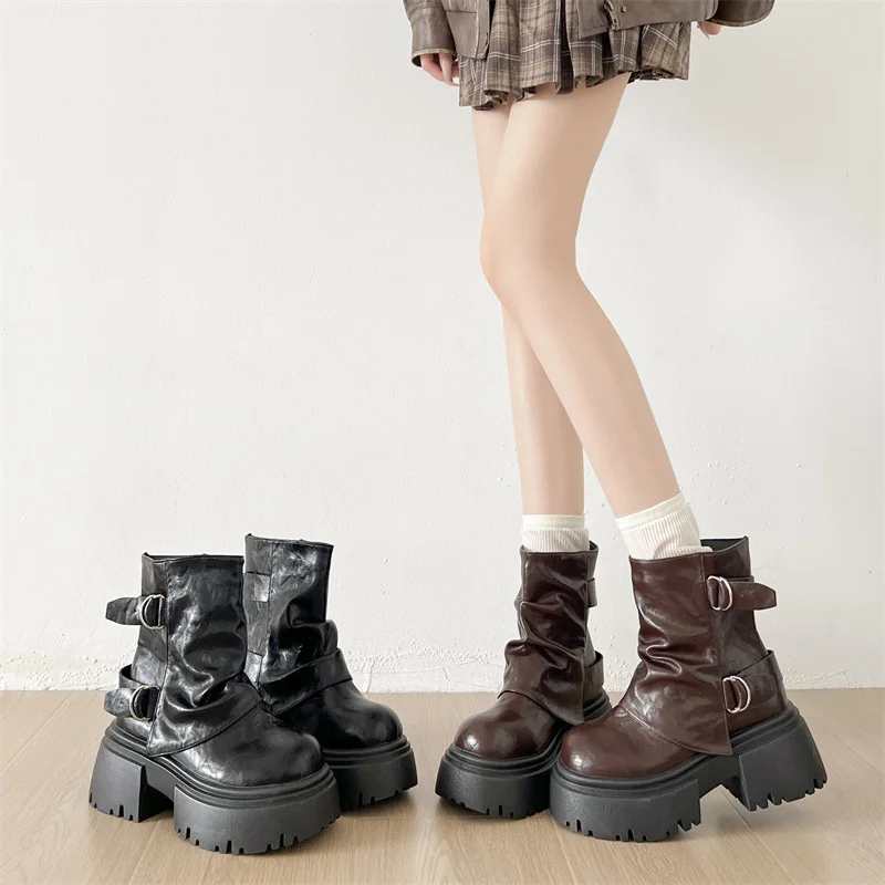 Chunky Platform Heels Women Ankle Boots 2025Slip On Height Increase Short Booties Shoes Zapatos Mujer