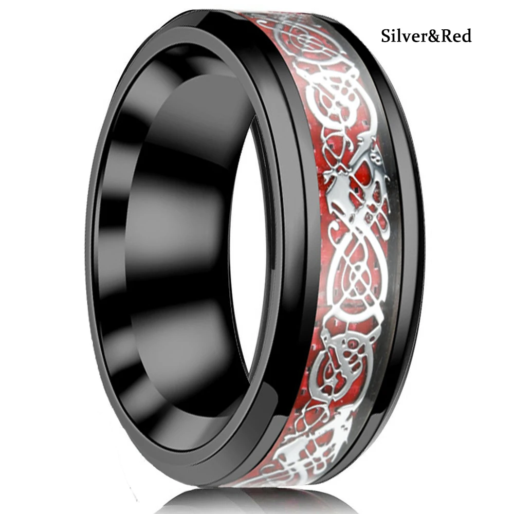 Timeless Titanium Stainless Steel Ring with Black and Blue Carbon Fiber Inlay – Elegant Men's Wedding Band and Gift Accessory