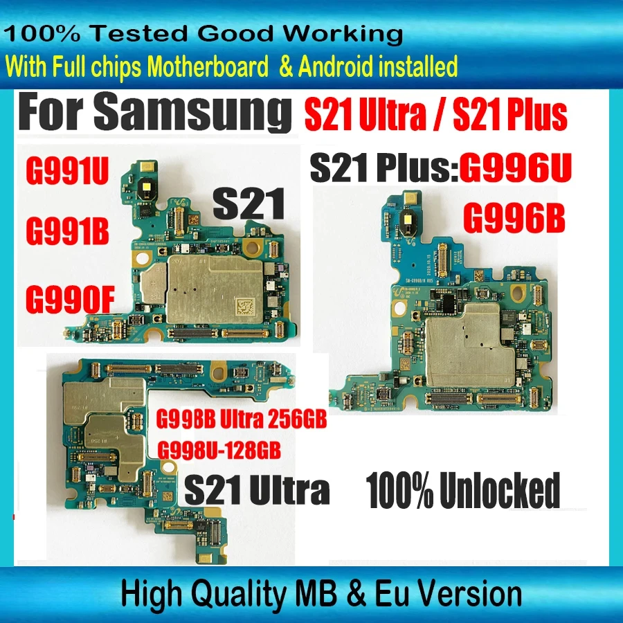 For Samsung Galaxy S21 Plus 5G G991U G991B G990F G996U G998U Ultra G998B G998U G996U Motherboard Unlocked Logic Board mobile motherboard,samsung motherboard