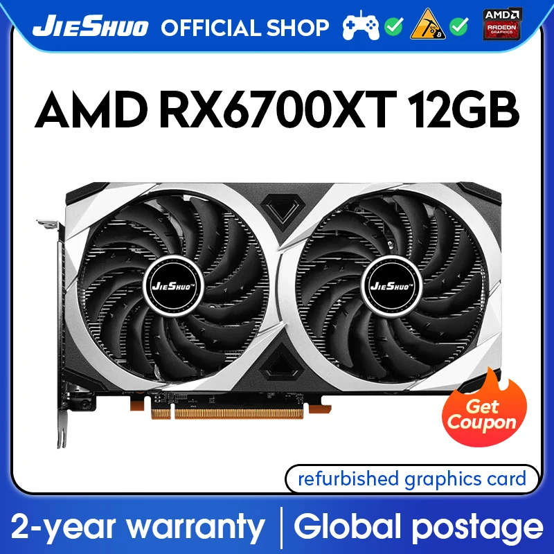 Видеокарта JIESHUO AMD RX 6700XT, 12 Гб, GDDR6, 192 бит, GPU rx6700xt, 12 Гб, подходит для настольных игр, графическая карта для офиса