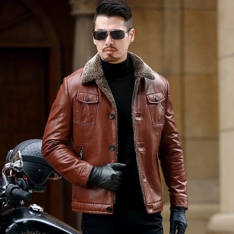 

Autumn Winter Men Genuine Sheepskin Leather Jackets Coats