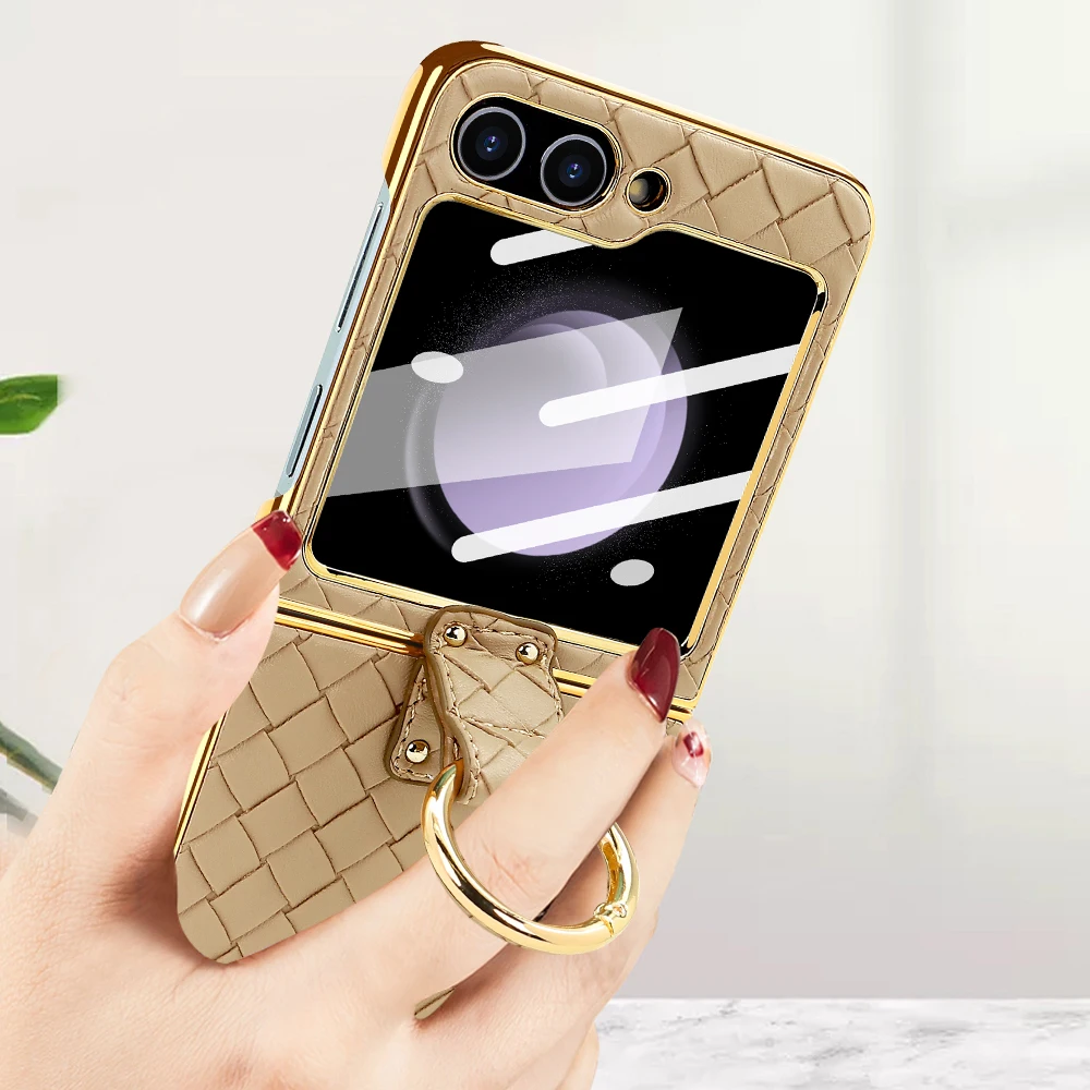 VIETAO Gold Electroplated Phone Case Cover with Finger Ring and Back Screen Film