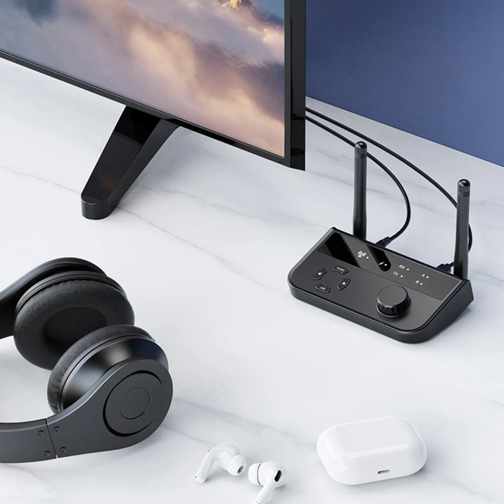 블루투스 호환5.3 스테레오 송신기 어댑터 3.5mm AUX RCA USB 오디오 수신기 프로젝터 스피커용 이어폰 2개 연결