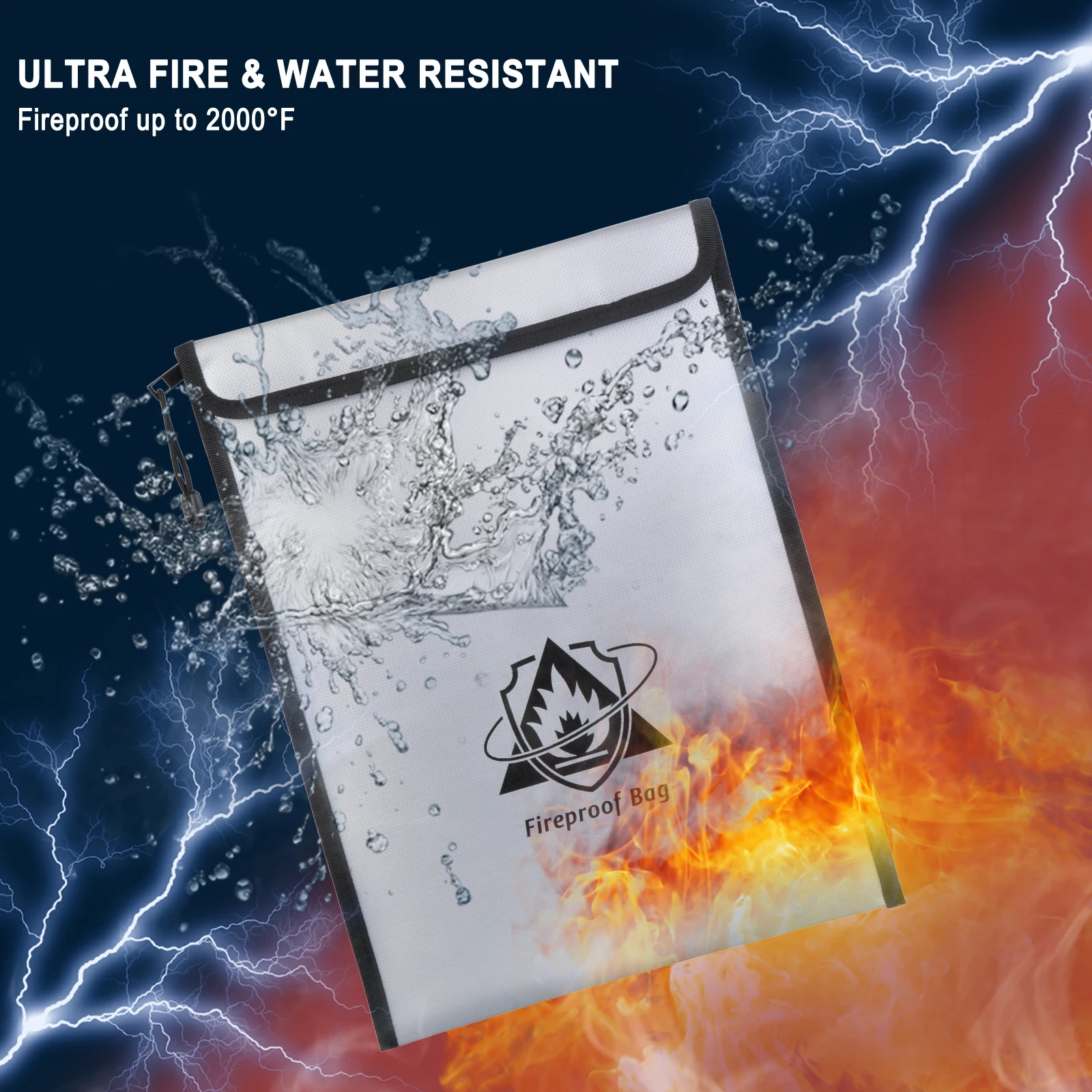 Fireproof Document Bag Waterproof Money Bag Fire Safe Storage For Valuables Jewelry Legal Document Passport Tablet Battery