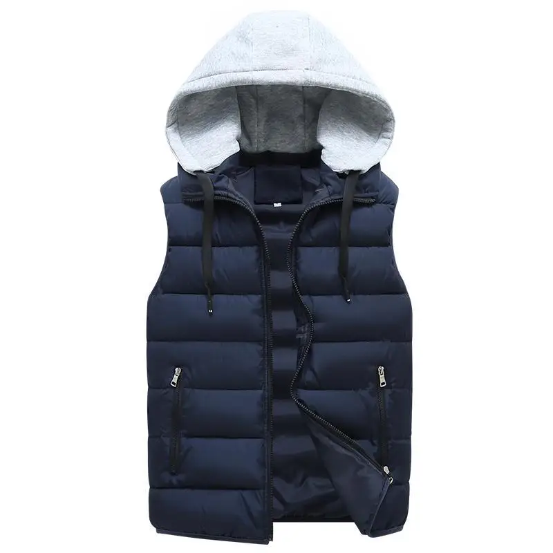 

2023 New Fashion Brand Autumn Winter New Men Cotton Vest Jacket Sleeveless Hooded Waistcoat Jacket Male Casual Vest Coats B25