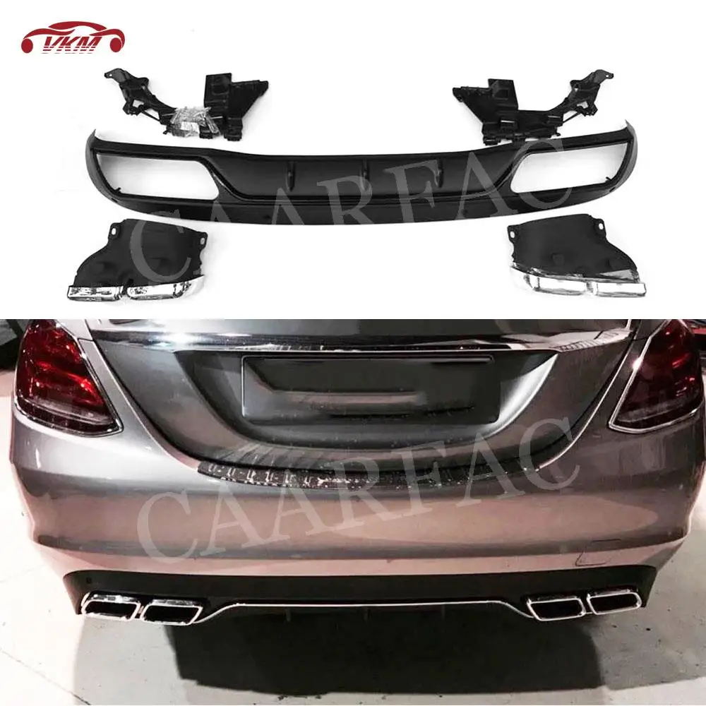 

PP Rear Bumper Lip Diffuser with Exhaust Tips for Benz C Class W205 C200 C220 Sedan 4 Door Change to C63 AMG look 15-17 standard