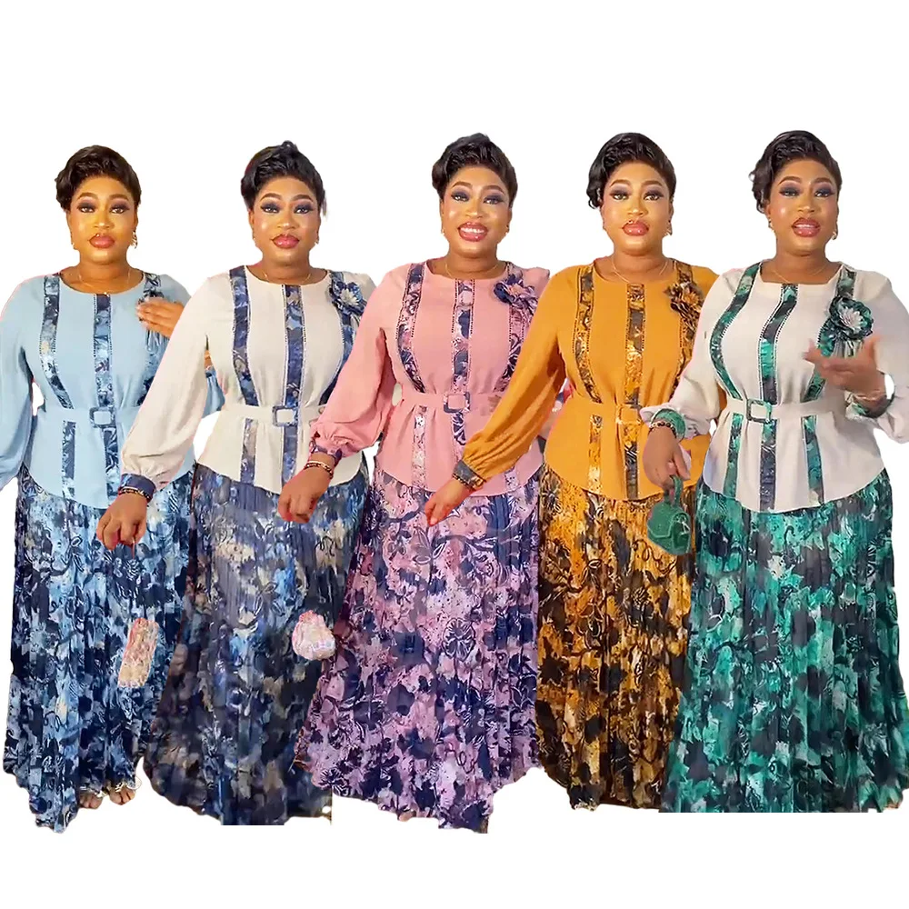 

2024 Women Africa Clothing Wedding Party Dress African Tops Mermaid Skirt Two Piece Set Outfits Musulman Ensemble Birthday Gown