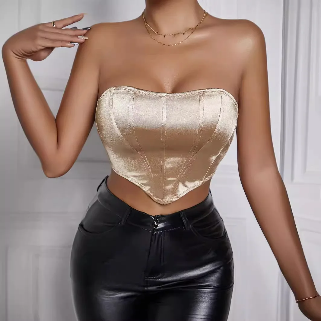 Sexy Strapless Tube Top with Non-slip Silicone Tape and Stretchy Spandex Material for Backless Outfits Crop Top Women