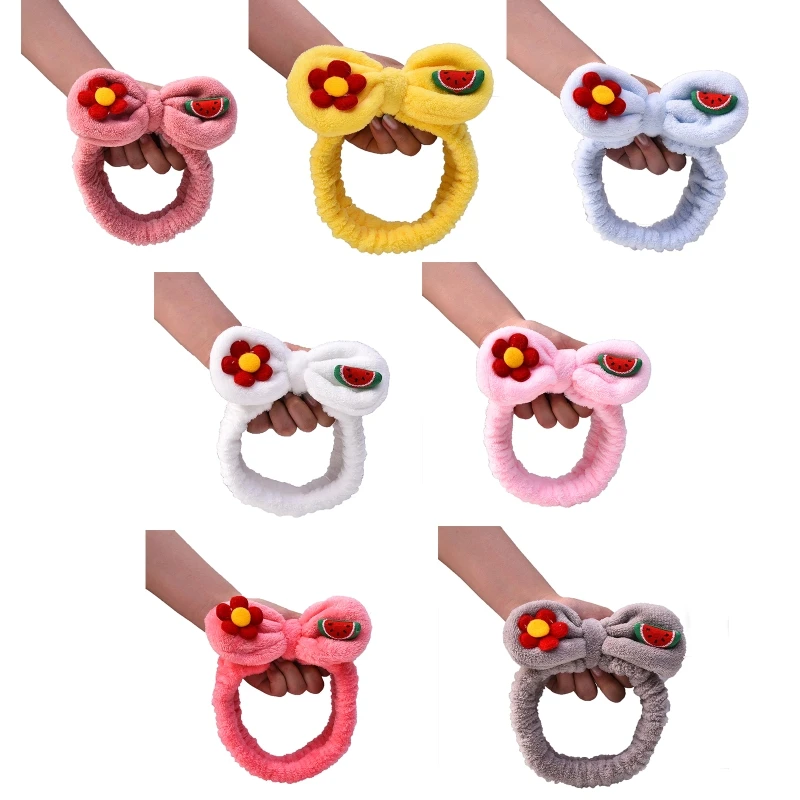 

A2ES Elastic Furry Headband Non Slip Plush Bows for Head Wrap Bow Headbands Makeup Headwrap Flower Watermelon Tur