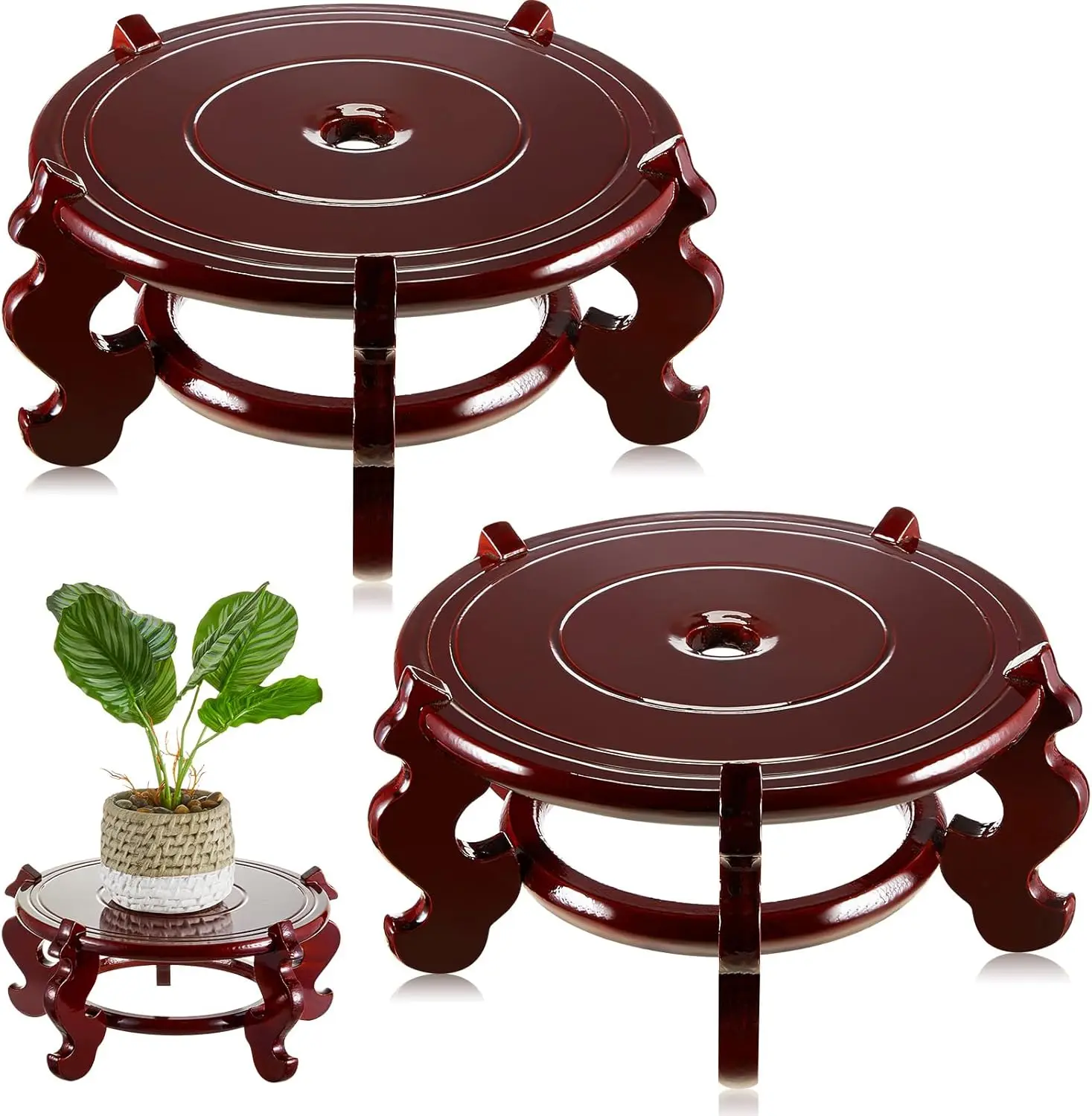 2 Pcs Wooden Plant Stands Indoor Chinese Oriental Display Rack for Vase Fishbowl Flower Pot Lamp Redwood Base Vintage Decor