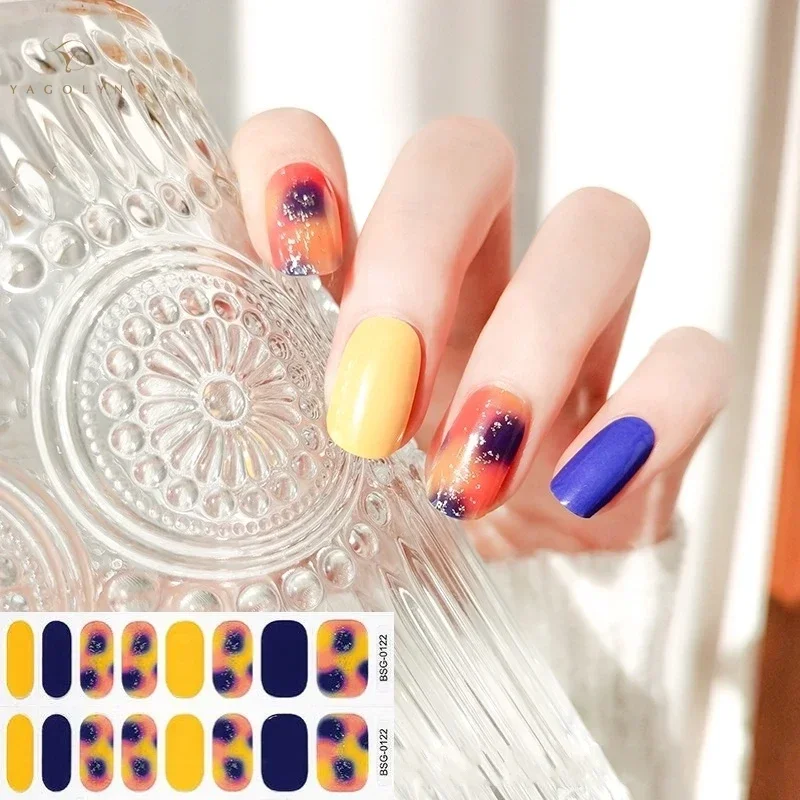 

16Tips Gel Nail Sticker UV Semi Curing Requires Baking Lamp Gel Hot Stamping Light Therapy Nail Polish Glue Nail Art Design