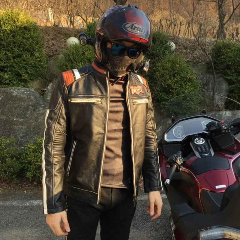 Retro veste en cuir hommes veste moto 80´s old school cuir de vachette avec protections 