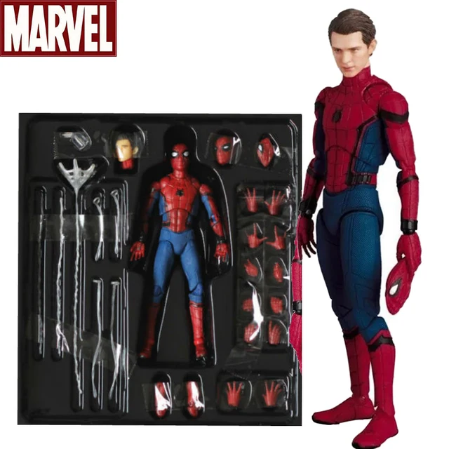 Marvel Mafex 044 Avengers Spiderman Action Figure Statue Can Change Tom Holland Face Spider Man Model Doll Toys Collection Gift