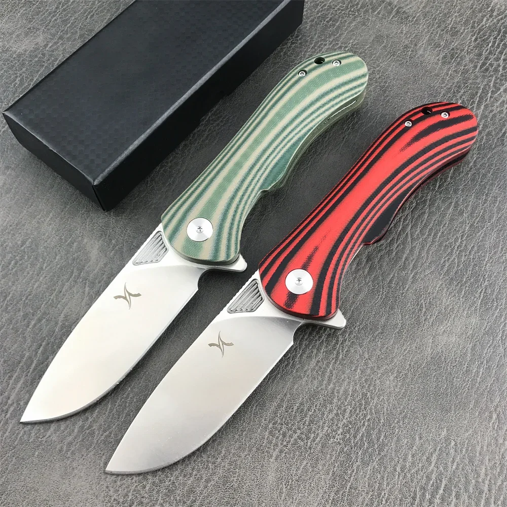 

HUAAO Tactical Folding Knife 3.5" 8Cr13MoV Satin Plain Blade Striped G10 Handle Outdoor Camping Survival Pocket Clip Knives