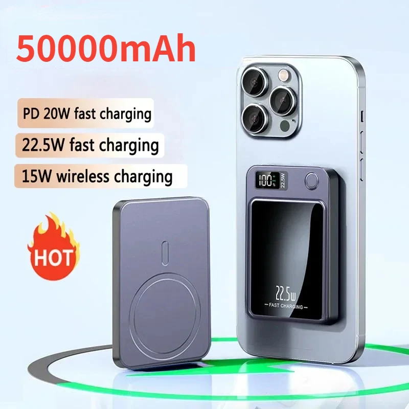 2024 Nuovo 50000Mah Ultra-Sottile Di Grande Capacità Portatile Magsafe Magnetico Wireless Power Bank Ricarica Rapida Adatto Per Apple