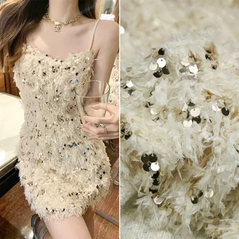 50/100 centimetri Piuma Frangia Paillettes Tessuto Ricamato per Abito Formale Abbigliamento Creativo Fatto A Mano FAI DA TE Cucito Tessuto Del Ricamo Del Merletto