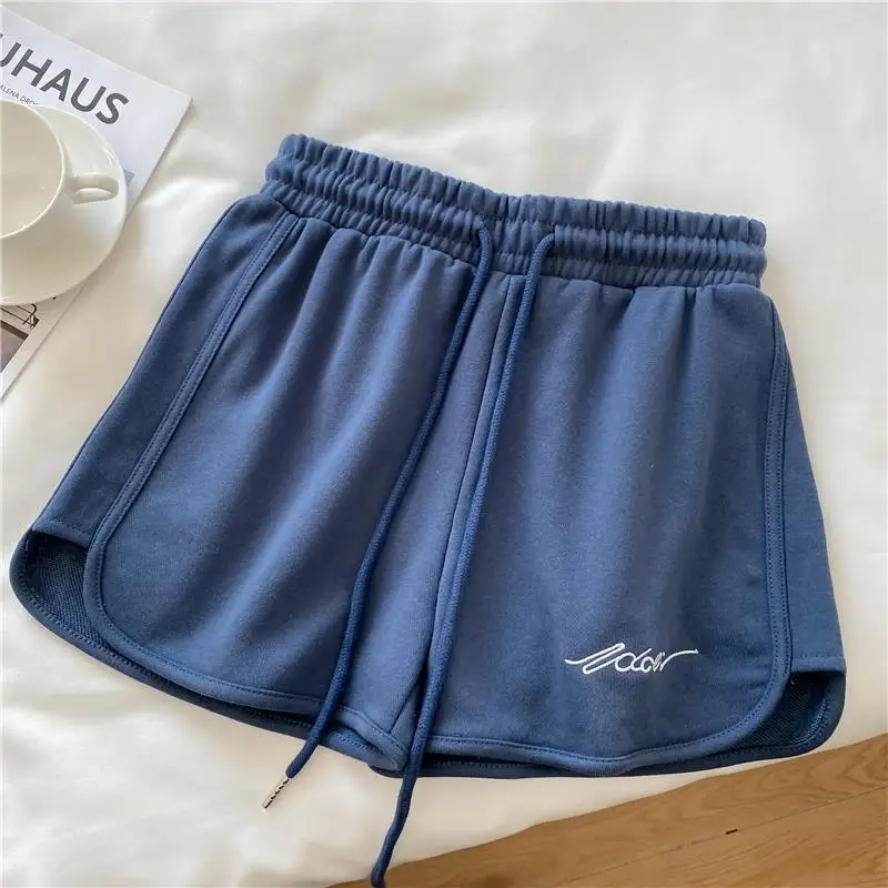 Cotton Sports Shorts Women's 2022 Summer New Fashion Embroidery High Waist Loose Casual Outer Wear Running Beach Wide Leg Shorts swim trunks