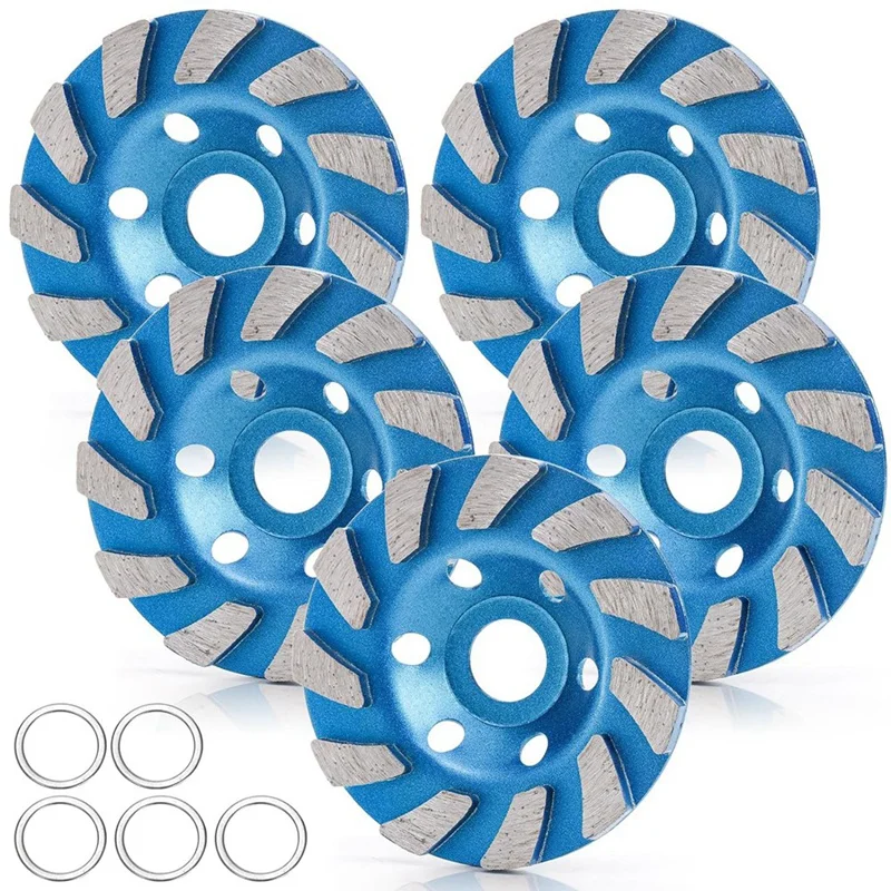 

5Piece Diamond Cup Wheel Concrete Grinding Wheel 4 Inch Heavy Duty Concrete Grinding Wheel For Angle Grinder, 11 Segs, Blue