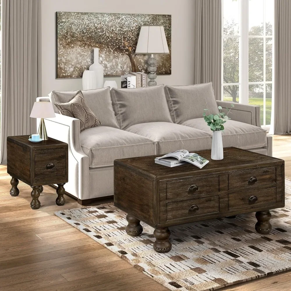Coffee Table, 40-Inch Cocktail Tables Living Room Center Tables with 4 Storage Drawers, Coffee Table 6