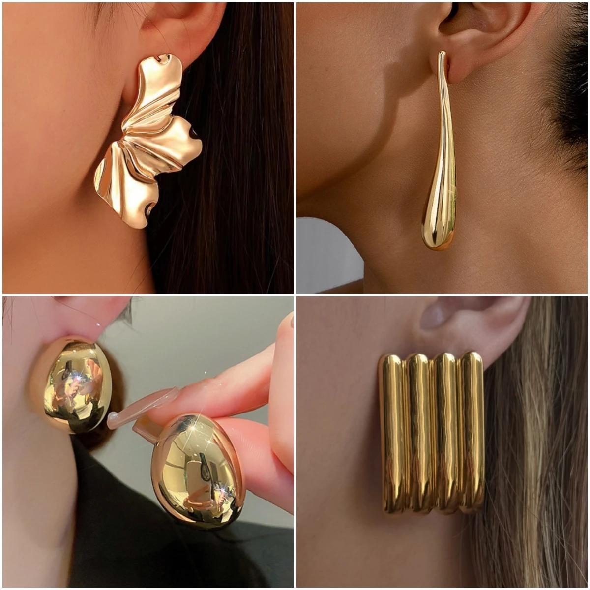 Retro Golden Metal Drop Earrings for Women Branch Leaf Oval Water Droplet Long Big Dangle Earrings Personality Geometry Jewelry