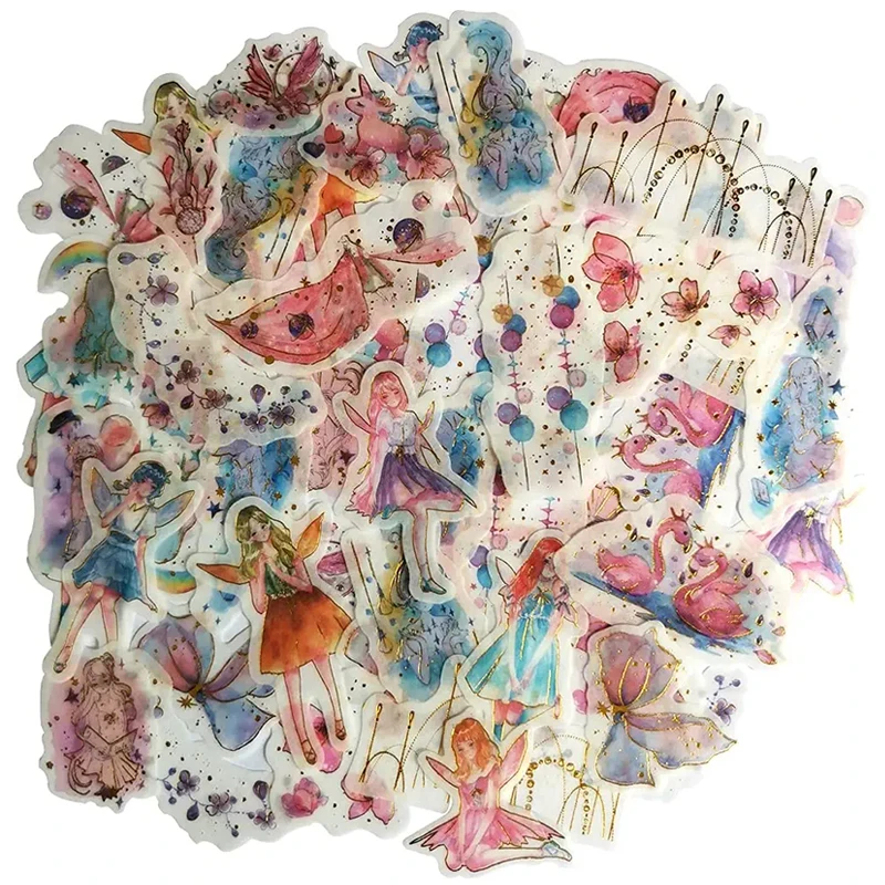 60PCS Cute Washi Paper Fairy Tale World Washi Sticker Set Kawaii Fairies Girl Cherry Flower Dream Catcher Sticker for Scrapbook