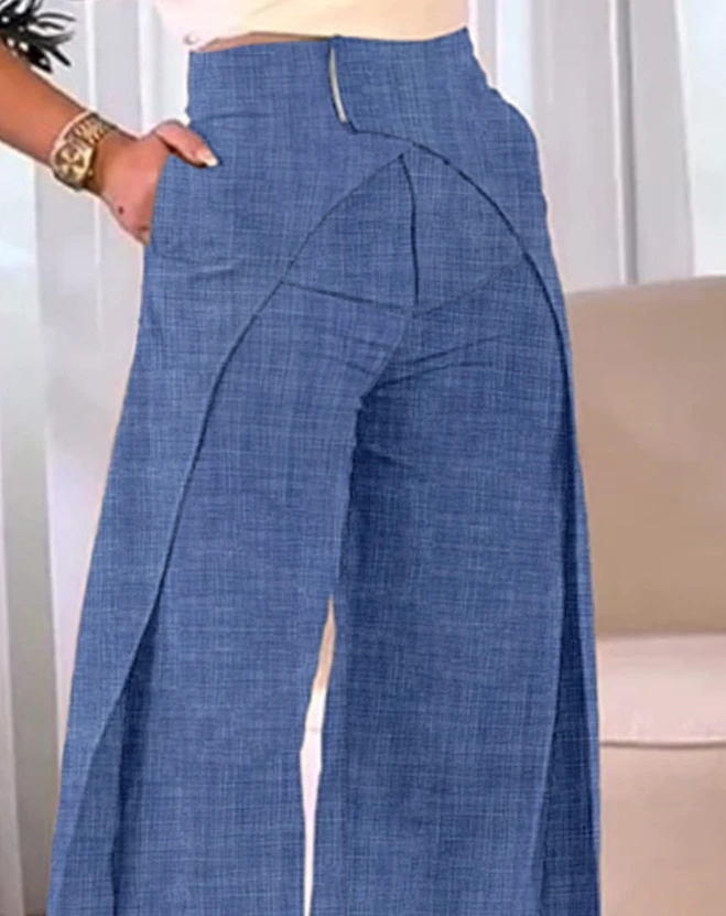 Female Trousers Y2K Spring Summer Elegant Pants for Woman Asymmetrical Wide Leg New Fashion High Waist Overlap Daily Long Pants