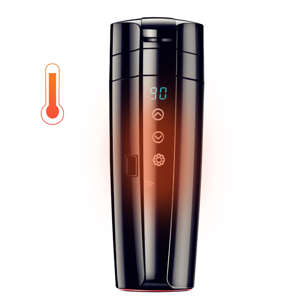 12V-24V 커피/우유 가열 주전자 차량용 가열 스마트 머그 디지털 LCD 디스플레이 터치스크린 휴대용 차량용 가열컵 스테인리스 스틸