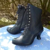 2022 large size women's shoes British style boots thick heel short boots mid-tube motorcycle boots women's boots 43 - Image 4