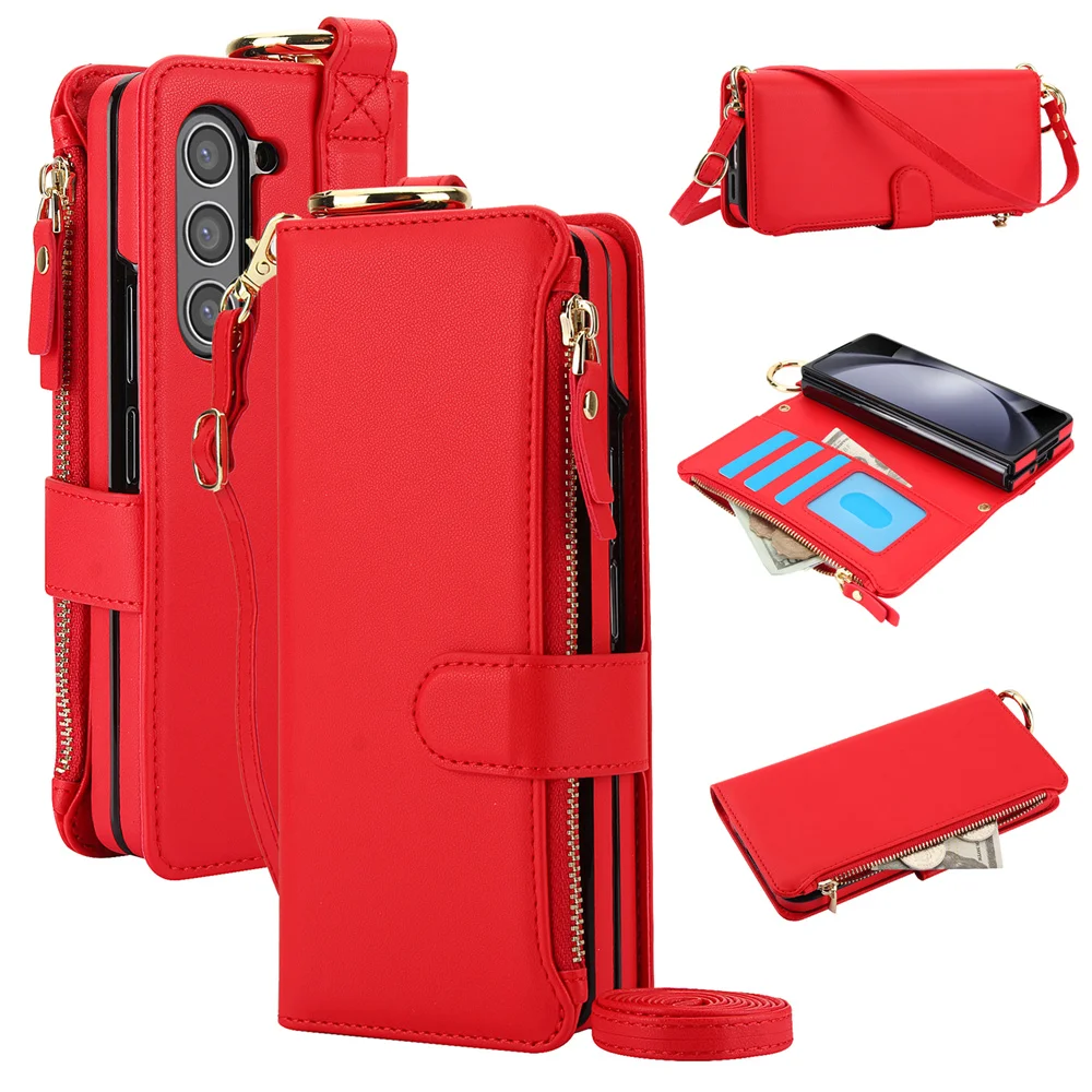 Crossbody Wallet Phone Case with Card Slot & Ring Holder - PU Leather Cover