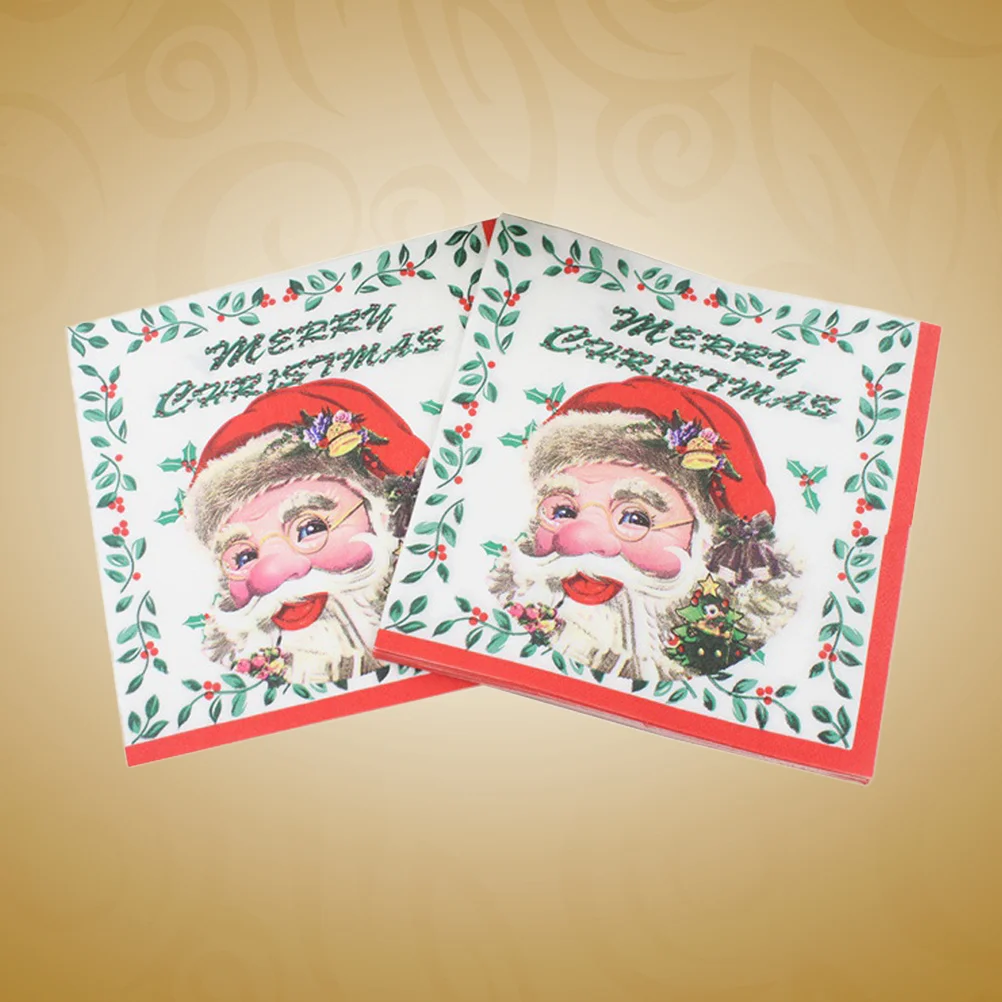 

20PCS Printed Christmas Napkins Santa Claus Pattern Tissue Dinner Napkins Birthday Party Favors Xmas Supplies