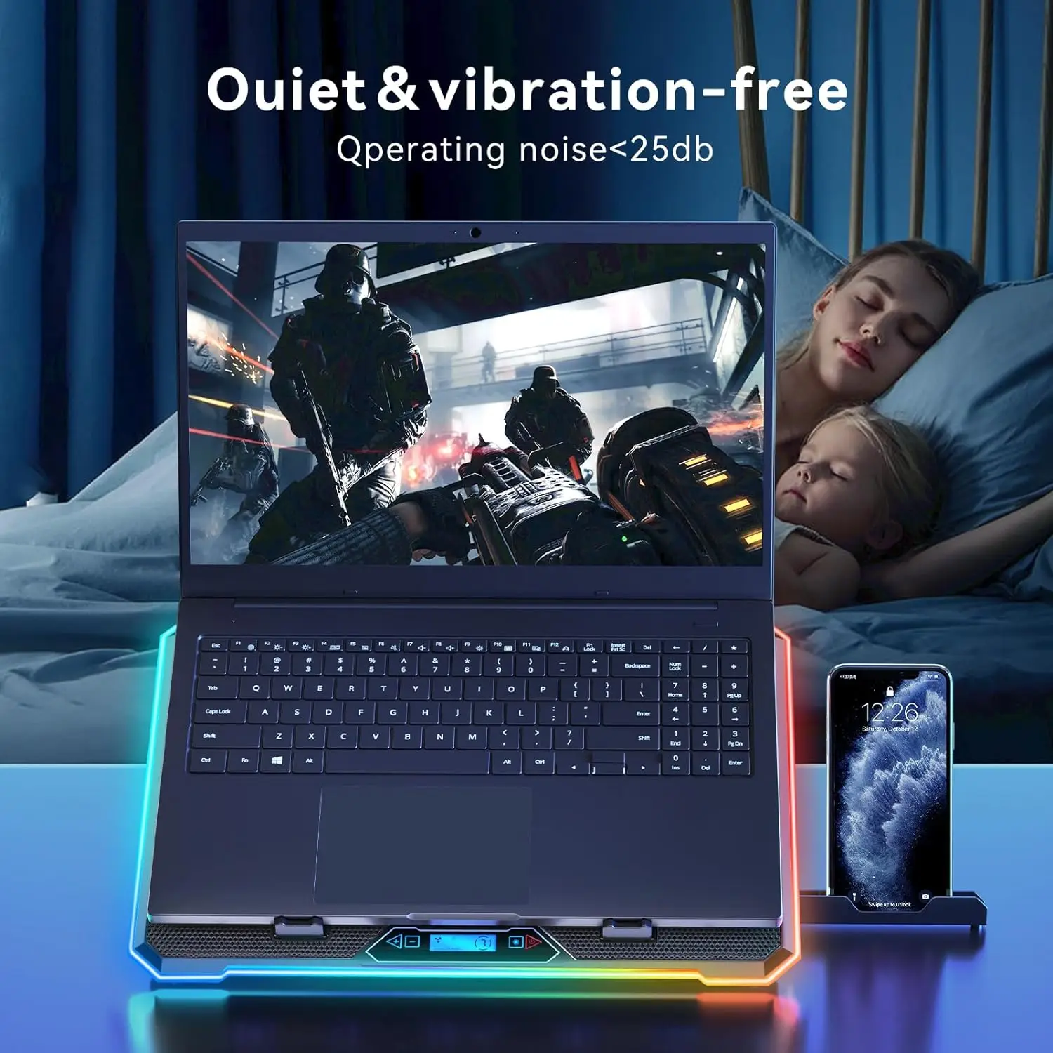 노트북 쿨러, 13 개의 조용한 냉각 팬, LED 조명, 2 USB 포트, 8 높이 조절 가능, 14-17 인치 노트북 태블릿 냉각 스탠드