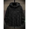 Men's Letter Embroidery Textured Drop Shoulder Fuzzy Hoodie, Regular Fit Casual Fashion Fall Streetwear Long Sleeve Hooded Sweat 2