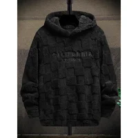 Men's Letter Embroidery Textured Drop Shoulder Fuzzy Hoodie, Regular Fit Casual Fashion Fall Streetwear Long Sleeve Hooded Sweat 2