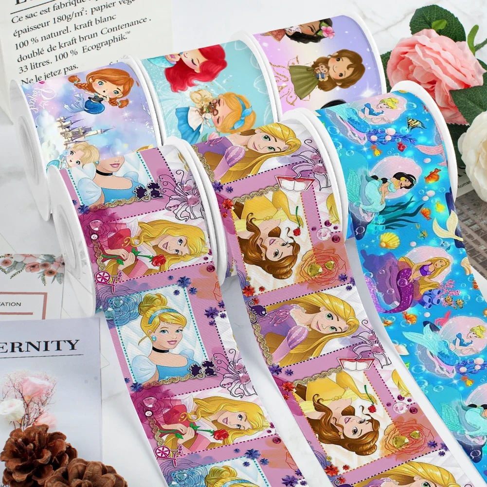 

Disney Cartoon Beauty Princess Printing Grosgrain Ribbon for DIY Hair Bows Merry Party Dec Meterials 5Yards