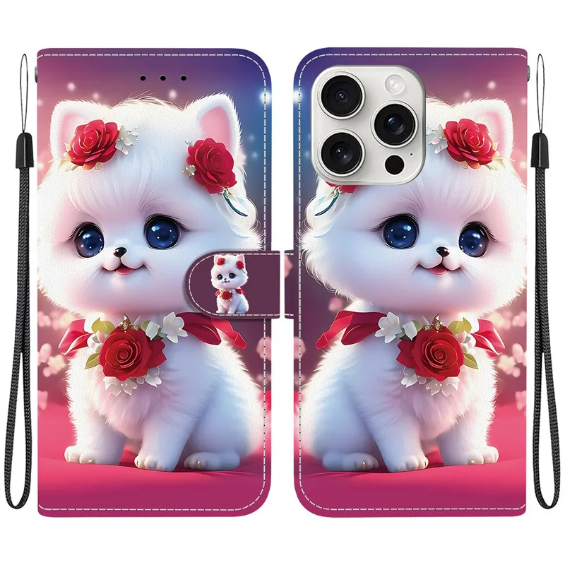 Elegant Colored Flower Wallet Phone Case - Magnetic Flip Leather Cover with Cute 3D Pattern