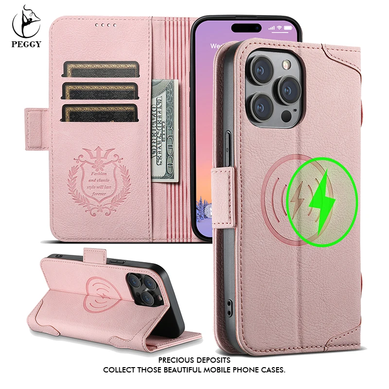 

Leather Wallet Clip Magnetic Phone Shell for IPhone 12 13 14 15 Pro Max 15 14 Plus Case for MagSafe Wireless Charge Phone Covers