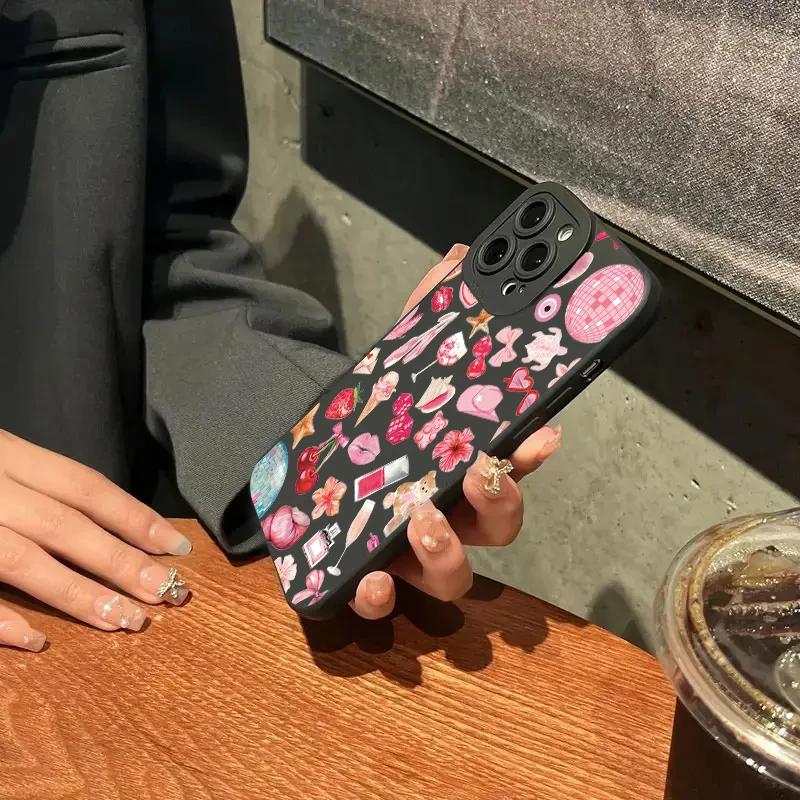 Sparkly Crystal Ball Pink Bow Cherry Pattern Phone Case Cover