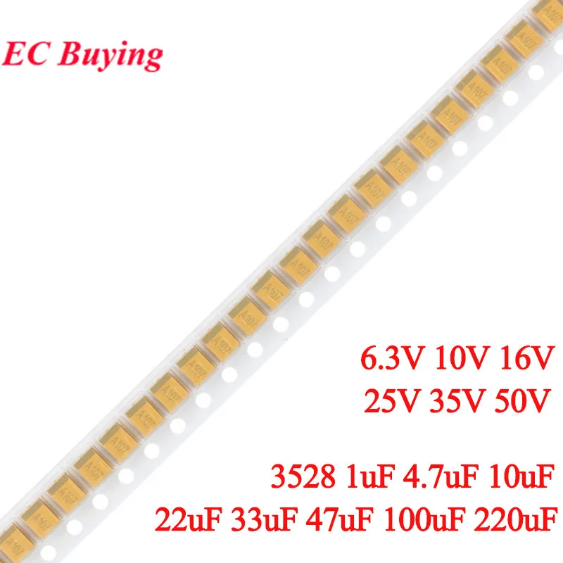 

10 шт. 3528 SMD танталовый конденсатор 1 мкФ 105 4,7 мкФ 475 10 мкФ 106 22 мкФ 226 33 мкФ 336 47 мкФ 476 100 мкФ 107 220 мкФ 227 6,3 В 10 В 16 В 25 В 35 В 50 В