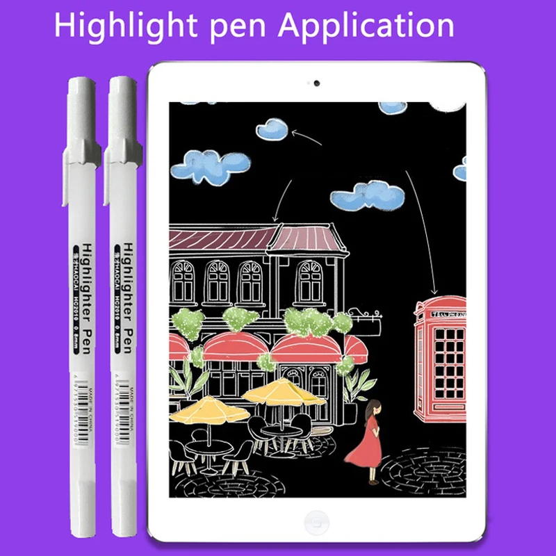 White Marker Pens Haile Creative White Ink Gel Pen Set Highlight Marker Pen Fine Tip For Student Drawing Art Writing School Stationery Supplies