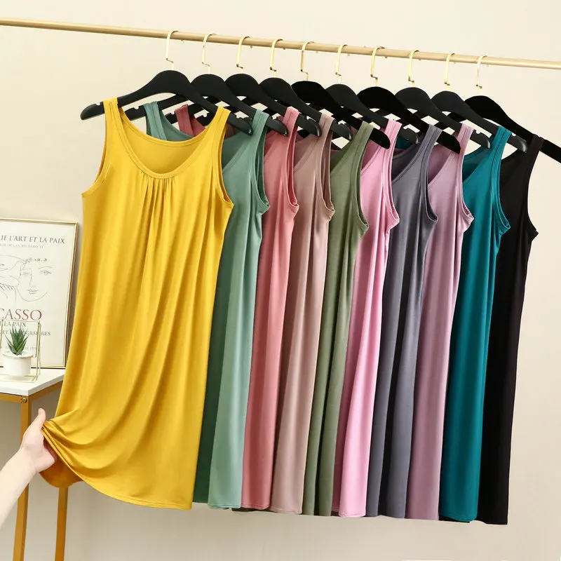 Modal Loose Tank Top Style Nightwear Dresses for Women's Summer Oversized Sleeveless Slimming A-line Thin Pajama Nightdress