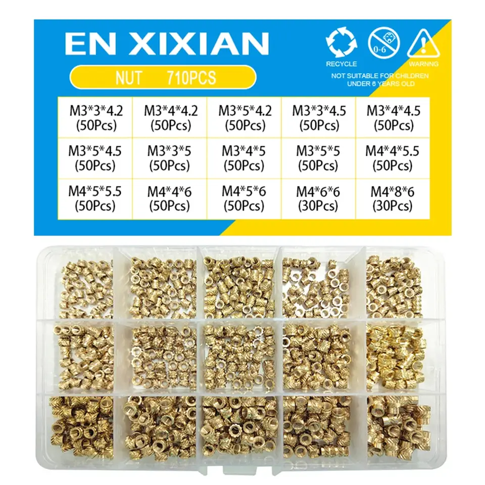 M2 M2.5 M3 M4 M5 M6 Brass Heat Set Insert Nut Hot Melt Knurled Threaded Inserts for 3d Print Embedment Copper Nut Assortment Kit image 7