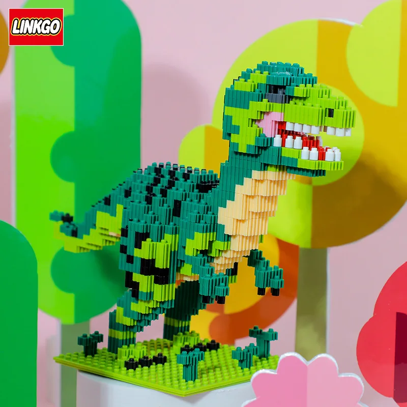 Linkgo Jurassic Dinosaur Mini Building Blocks Tyrannosaurus Rex Velociraptor Connection Micro Bricks Figure Toy For Kids 5