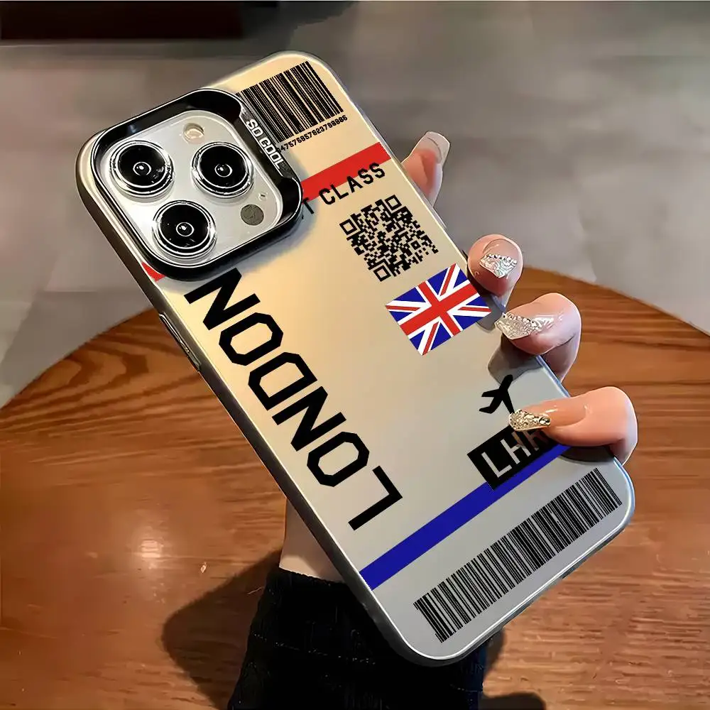 Großbritannien Flugzeug Reise Ticket Handyhülle für iPhone 16 15 14 13 12 11 Plus Pro Max mehrfarbige Aurora Laser stoßfeste Funda Cover – Detail 6