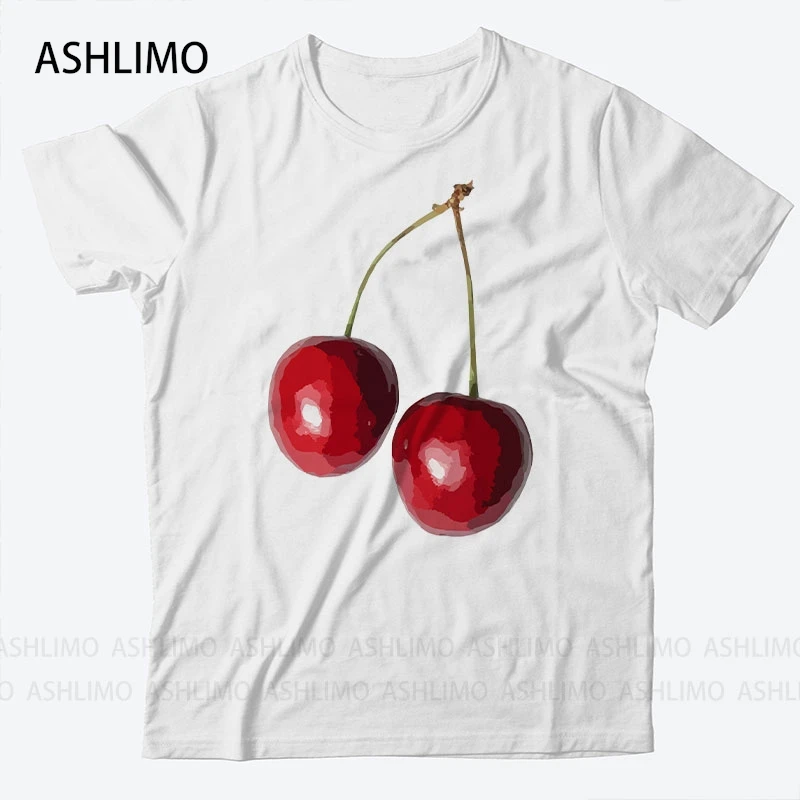 

Women T Shirts Cherry Art Graphicwhite T Shirts Short Sleeves Casual Crew Neck Girls Plus Size Summer Tops 2024