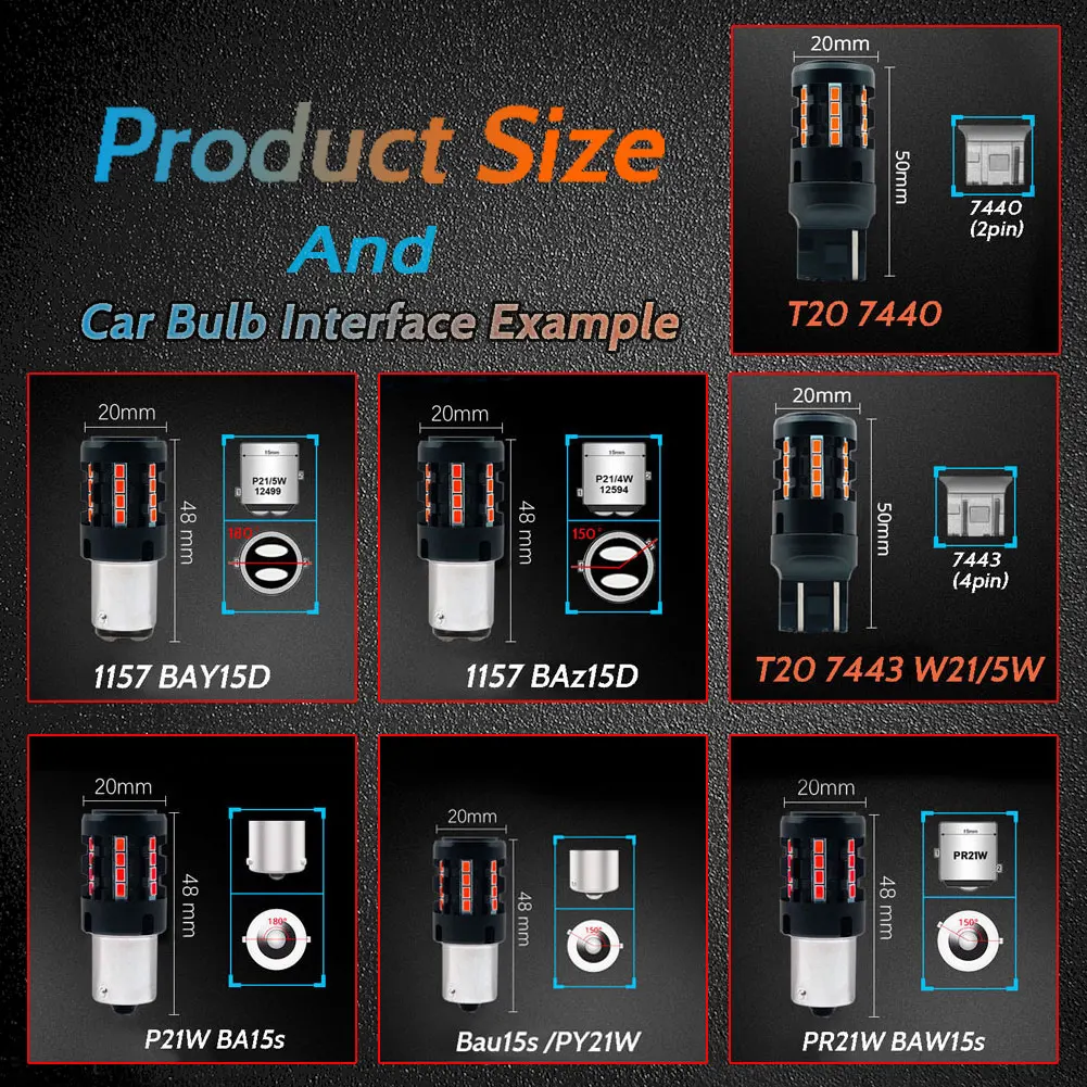 1157 BAY15d P21/5W 7528,BAZ15d P21/4W 7225,1156 BA15s P21W,PR21W BAW15s,T20  7440 W21W,7443 W21/5W,T25 3157 P27/7W Car LED Bulb - AliExpress