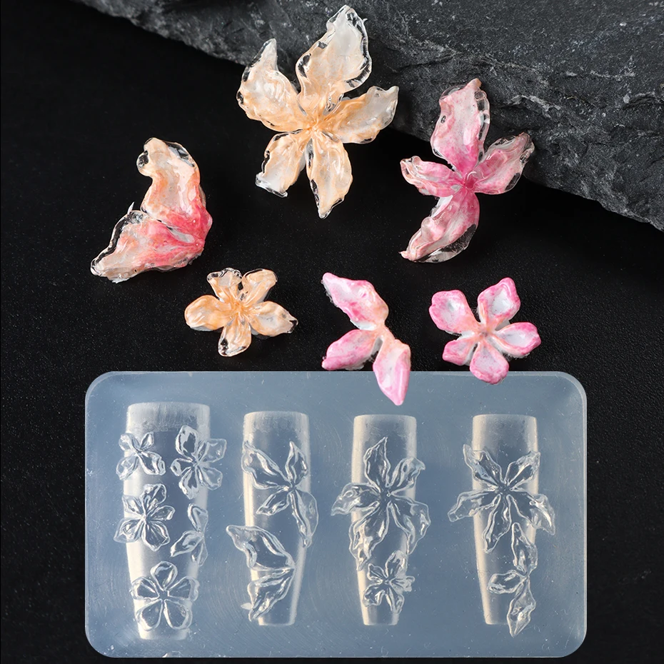 3D 꽃무늬 실리콘 네일 몰드 히비스커스 꽃 디자인 몰드 참 장식 공예 조각 네일 아트 몰딩 도구 매니큐어