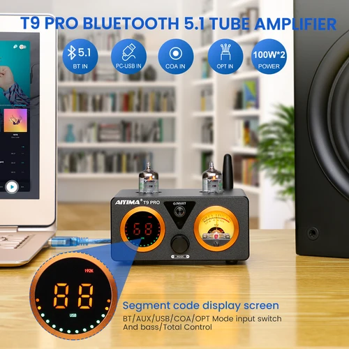 AIYIMA-오디오 T9 PRO T9 HiFi 블루투스 튜브 앰프, USB DAC 스테레오 파워 앰프 홈 오디오 앰프 VU 미터 앰프 100Wx2 3